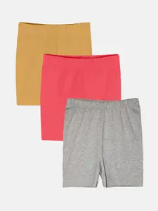 KiddoPanti Girls Pack Of 3 Mid Rise Shorts