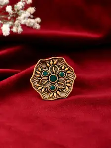 Silvermerc Designs Gold-Plated Stone-Studded Finger Ring