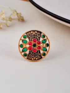 Silvermerc Designs Gold-Plated Stone-Studded Adjustable Finger Ring