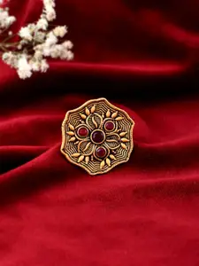 Silvermerc Designs Gold-Plated Stone-Studded Finger Ring