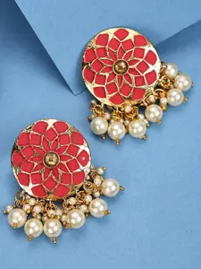 ANIKAS CREATION Gold-Plated Circular Stud Earrings