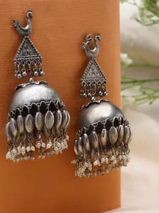 PANASH Silver-Plated Peacock Shaped Jhumkas Earrings
