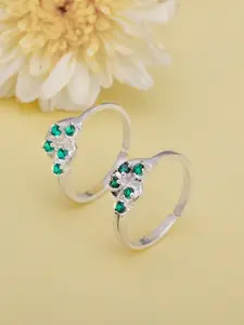 GIVA Rhodium Plated Stone-Studded Adjustable 925 Sterling Silver Toe Rings