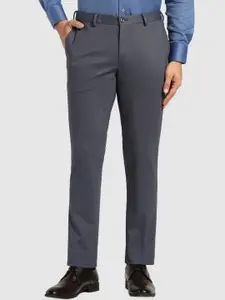 Blackberrys Men Plain Flat-Front Slim Fit Low-Rise Formal Trousers