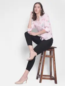 Crimsoune Club Slim Fit Floral Printed Mandarin Collar Casual Shirt