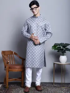 Jompers Ethnic Motifs Woven Design Straight Kurta