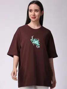The Label Bar Floral Printed Drop Shoulder Sleeves Cotton Oversized T-shirt