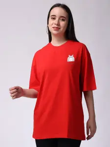 The Label Bar Drop-Shoulder Sleeves Oversized Cotton T-shirt