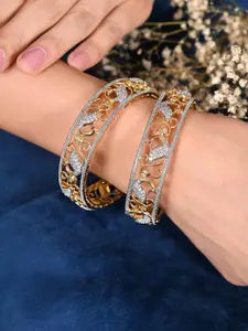 RATNAVALI JEWELS Set Of 2 Gold-Plated Stone Studded Bangle Set