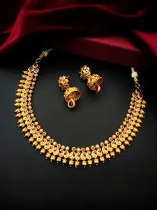 Pihtara Jewels Gold-Plated Artificial Stones Studded Necklace & Earrings