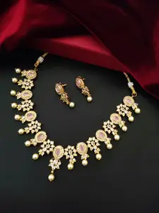 Pihtara Jewels Gold-Plated Cubic Zirconia Stone Studded Necklace & Earrings