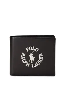 Polo Ralph Lauren Men Black Typography Printed Leather Two Fold Wallet