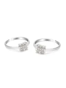 March by FableStreet 2-Pcs Silver Plated Square Toe Rings