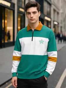 Maniac Colourblocked Polo Collar Cotton Oversized T-shirt