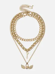 Krelin Gold-Plated Angel Wings Layered Pendant Chain