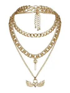 Krelin Gold-Plated Angel Wings Layered Pendant Chain