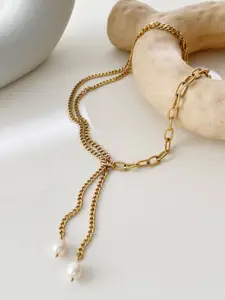 Krelin Gold-Plated Hip Hop Long Faux Pearl Pendant Tassel Chain Pendant Necklace