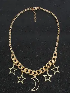 Krelin Gold-Plated Stars & Moon Dangling Chunky Pendant Necklace