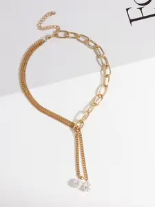 Krelin Gold-Plated Hip Hop Long Faux Pearl Pendant Tassel Chain Pendant Necklace