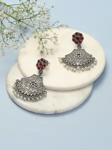 Biba Silver-Plated Oxidised Stone Studded Drop Earrings