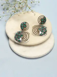 Biba Silver-Plated Oxidised Contemporary Studs Earrings