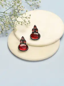 Biba Silver Plated Stone Studded Oxidised Studs Earrings
