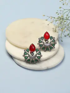 Biba Silver Plated Stone Studded Oxidised Studs Earrings