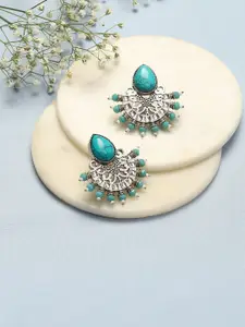 Biba Silver-Plated Stone-Studded Contemporary Oxidised Studs Earrings