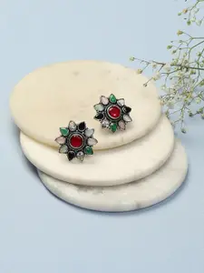 Biba Silver Plated Floral Stone Studs Earrings