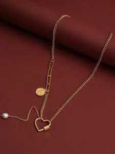 VAGHBHATT Gold-Plated Heart Shaped Pearl Pendant Chain
