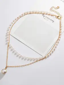 VAGHBHATT Gold-Plated Double Layer Pearl Pendant Chain