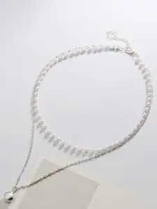 VAGHBHATT Silver-Plated Double Layer Pearl Pendant Chain