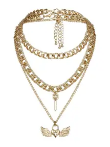 FIMBUL Gold-Plated Angel Wings Layered Pendant Chain