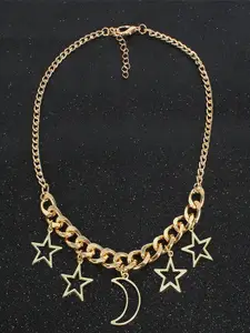 FIMBUL Gold-Plated Stars & Moon Dangling Chunky Pendant Necklace