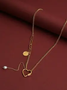 FIMBUL Gold-Plated Heart Shaped Pearl Pendant Chain
