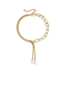 FIMBUL Gold-Plated Hip Hop Long Faux Pearl Pendant Tassel Chain Pendant Necklace