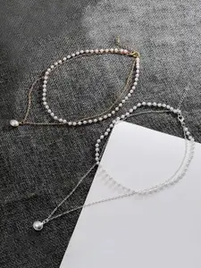 FIMBUL Set Of 2 Gold & Silver-Plated Layer Pearl Pendant Chains