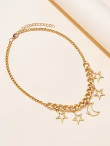 FIMBUL Gold-Plated Stars & Moon Dangling Chunky Pendant Necklace