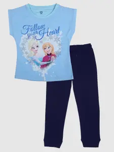 YK Disney Girls Elsa & Anna Printed T-shirt With Trousers Clothing Set