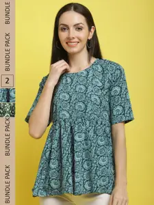 Poshyaa Pack Of 2 Floral Printed Empire Top