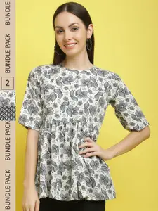 Poshyaa Pack of 2 Floral Printed Empire Tops