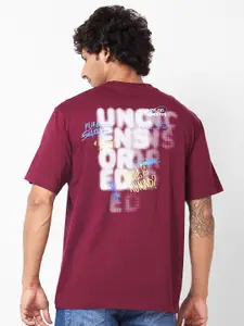 SPYKAR Typography Printed Relaxed Fit Drop-Shoulder Sleeves Casual T-shirt