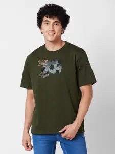 SPYKAR Graphic Printed Relaxed Fit Drop-Shoulder Sleeves Casual T-shirt