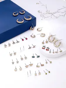 Yellow Chimes Set Of 25 Gold-Plated Contemporary Stud Earrings