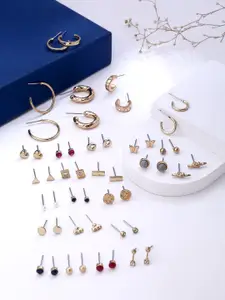 Yellow Chimes Set of 24 Gold Plated Contemporary Studs Earrings