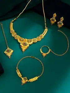 Yellow Chimes Gold-Plated Jewellery Set with Maangtikka & Nose Ring