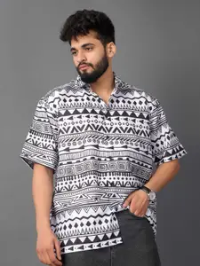 BROWN BROTHERS Relaxed Geometric Printed Spread Collar Oversized Casual Shirt