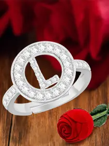 MEENAZ Silver-Plated L Alphabet CZ-Studded Ring