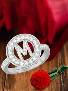 MEENAZ Silver-Plated Cubic Zirconia Studded Adjustable Ring