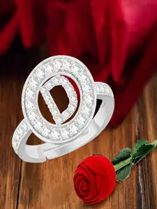 MEENAZ Silver-Plated Cubic Zirconia Studded Adjustable Ring